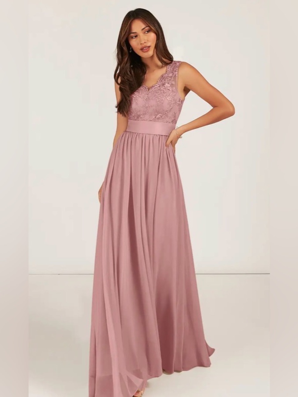Azazie Blush Lace Dress